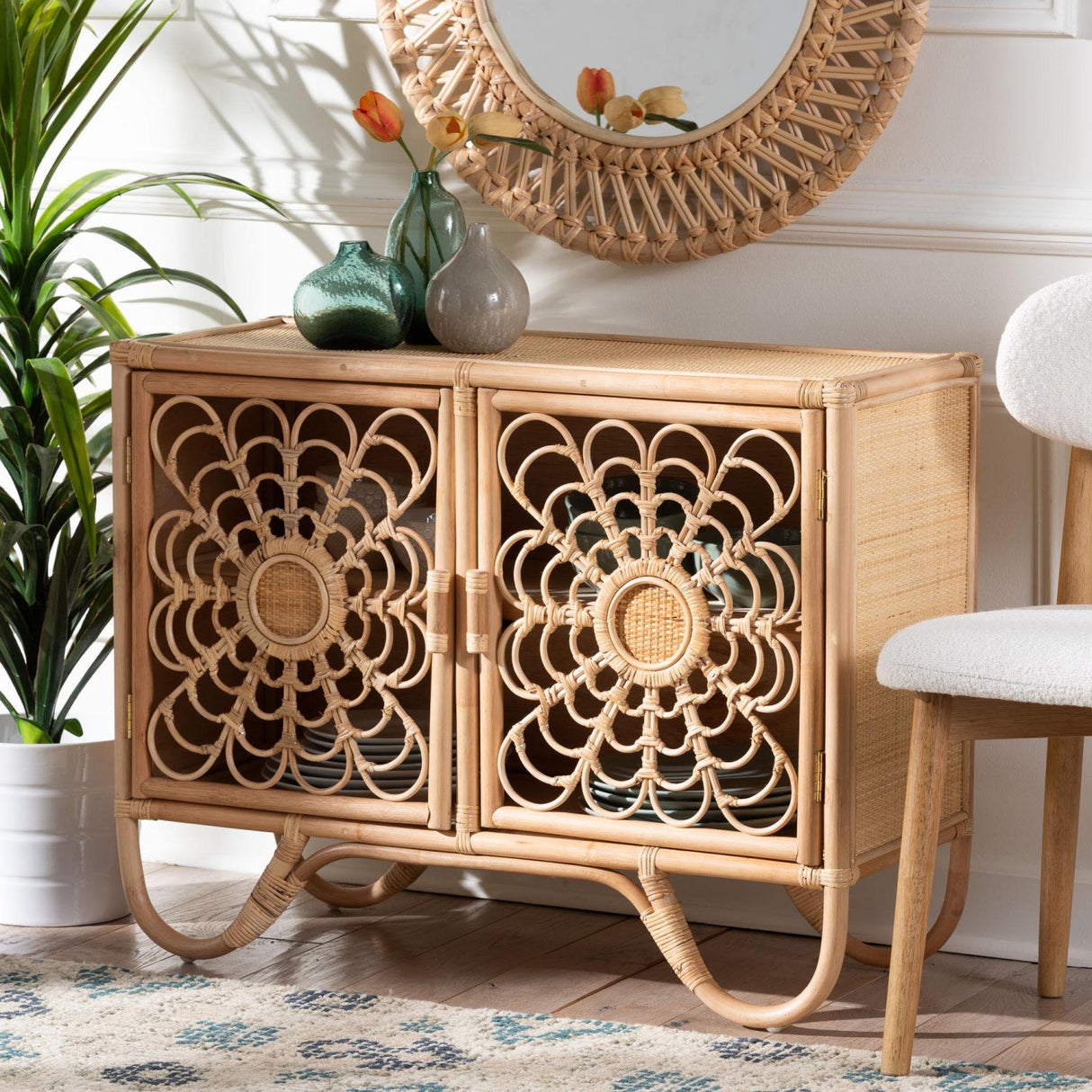 Modern European furniture - Floral Woven 2 Door Cabinet - www.oroa.com