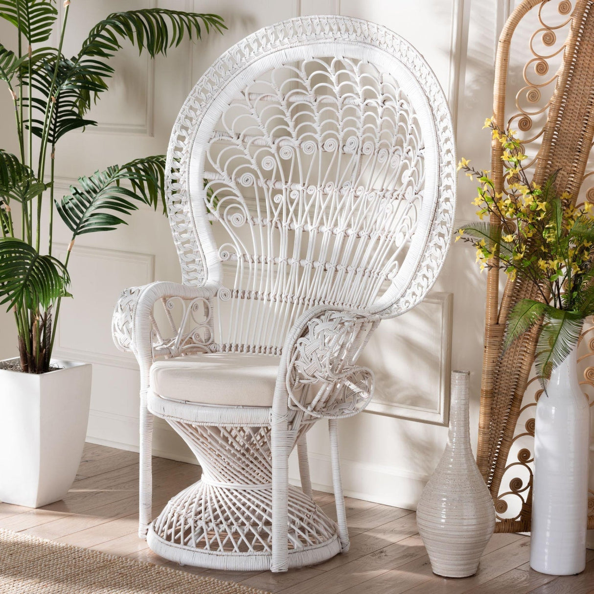 Modern European furniture - White Rattan Peacock Chair - www.oroa.com