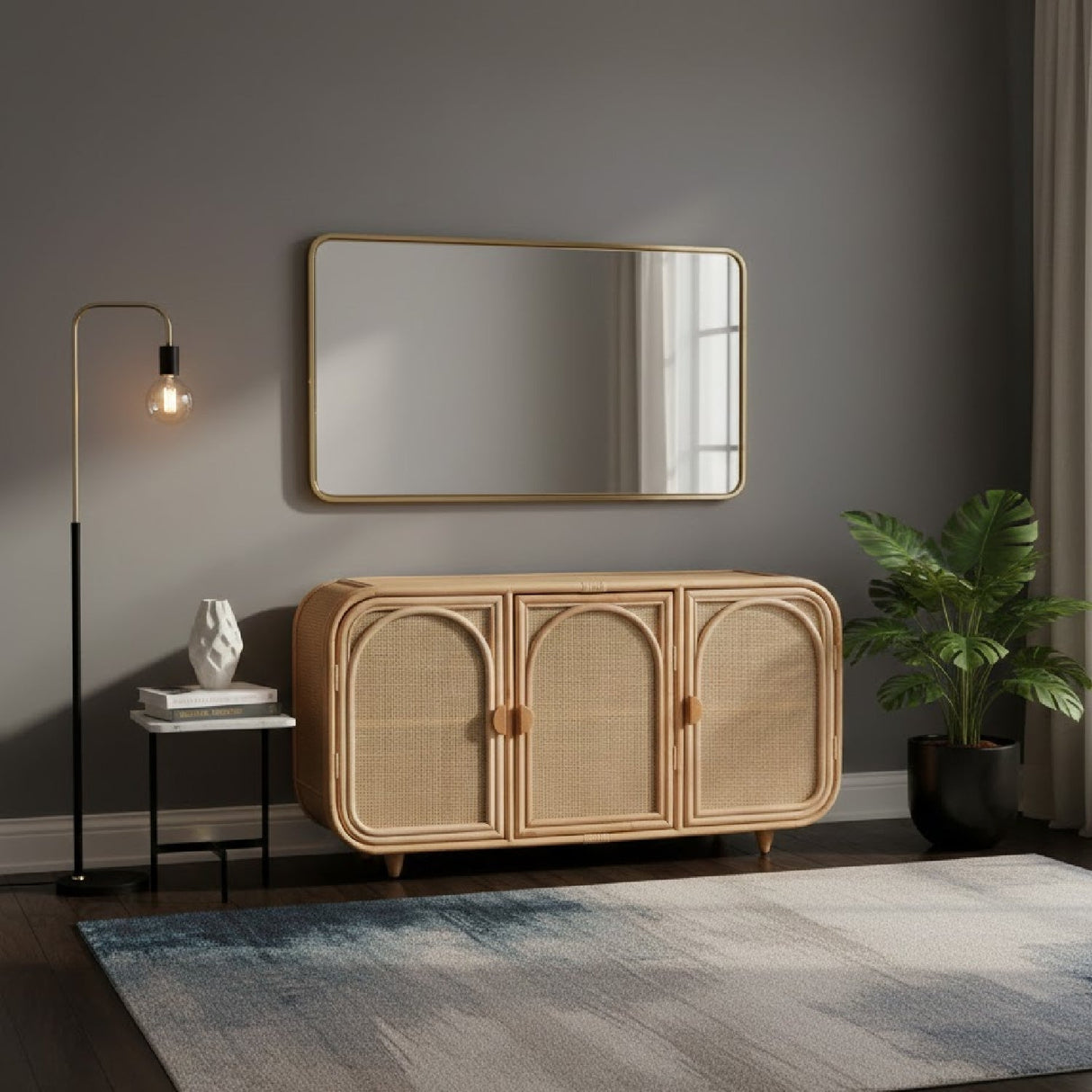 Modern European furniture - Handcrafted Rattan 3 Door Cabinet - www.oroa.com