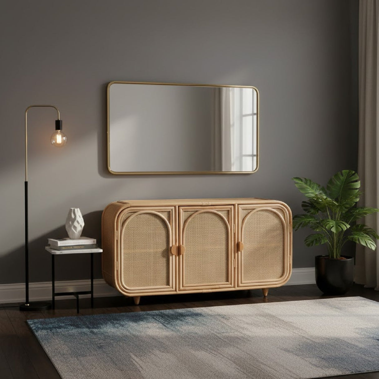 Modern European furniture - Handcrafted Rattan 3 Door Cabinet - www.oroa.com