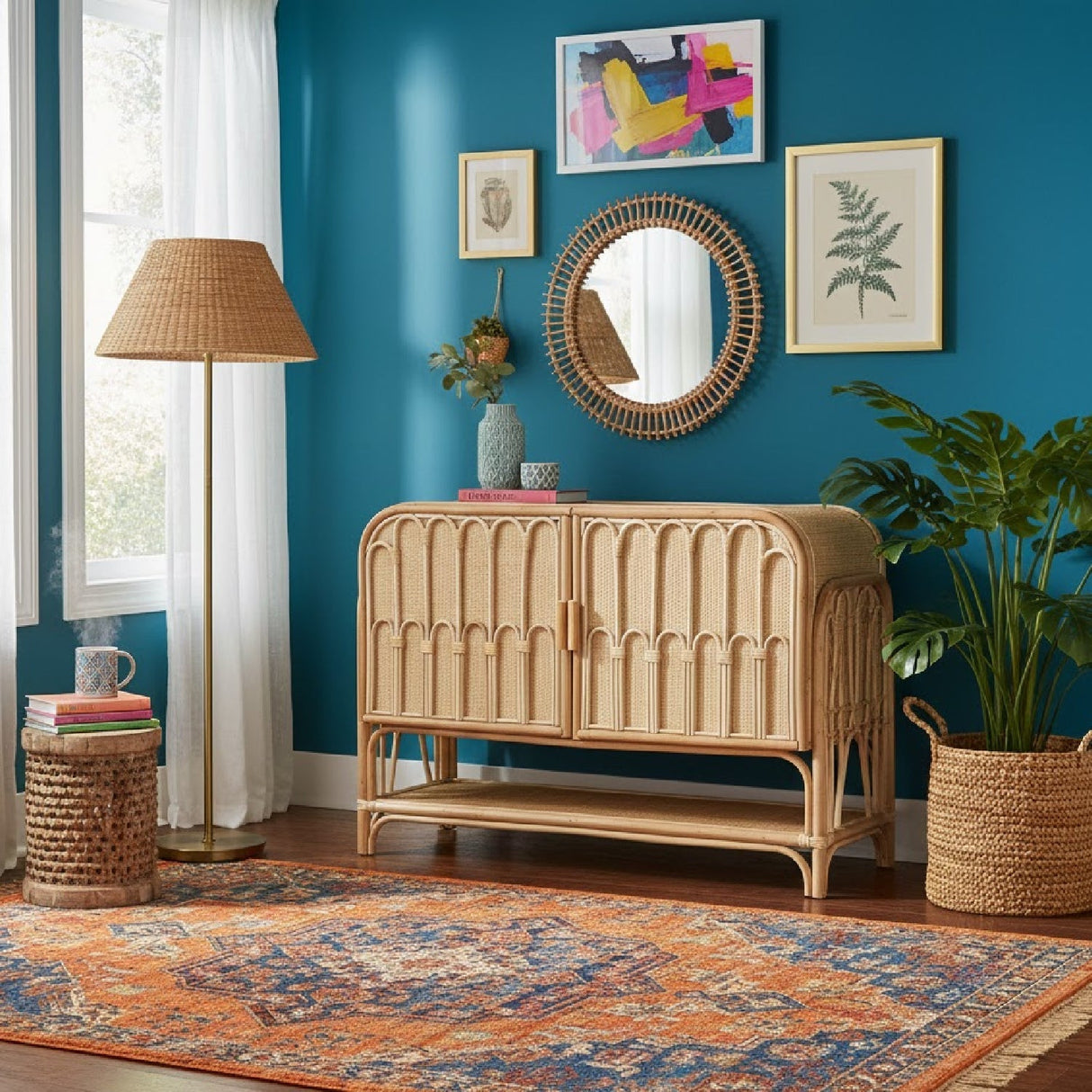 Modern European furniture - Curled Rattan Pole Cabinet - www.oroa.com