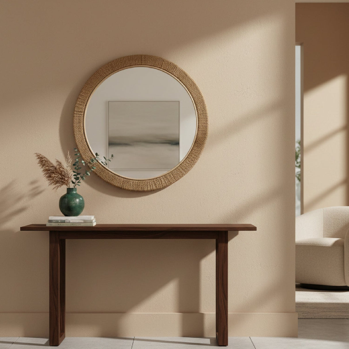 Modern European furniture - Woven Seagrass Round Wall Mirror - www.oroa.com