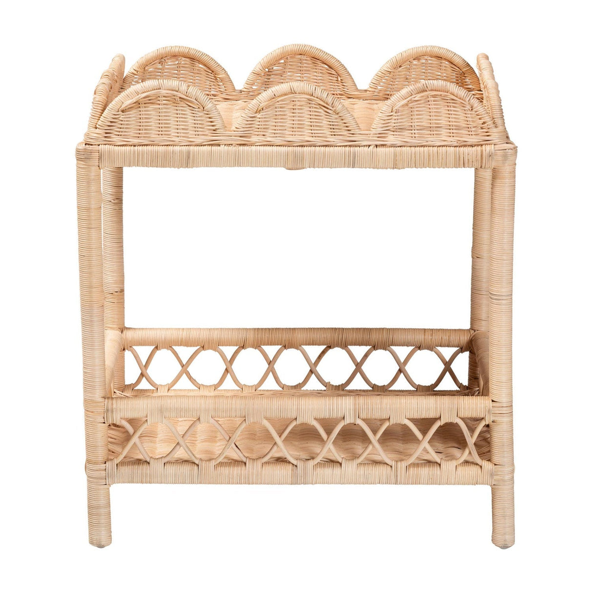 Modern European furniture -Rattan Scalloped 2 Tier End Table - www.oroa.com