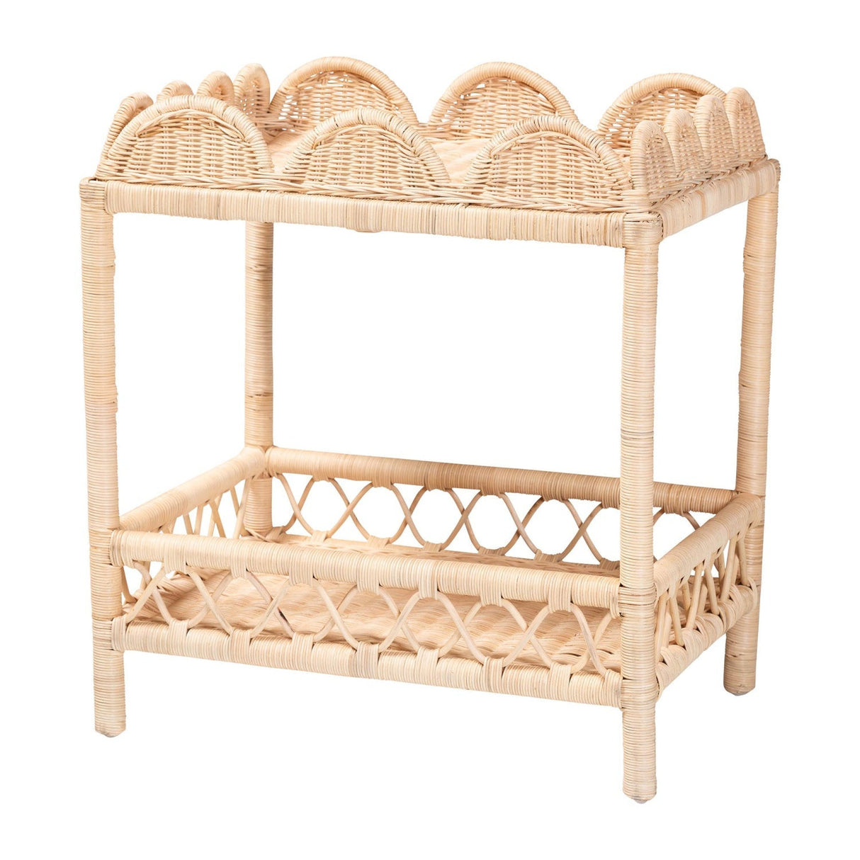 Modern European furniture -Rattan Scalloped 2 Tier End Table - www.oroa.com