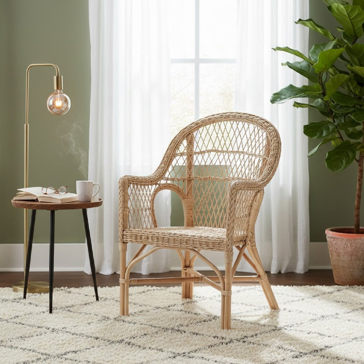 Modern European furniture - Natural Braided Rattan Lounge Chair - www.oroa.com