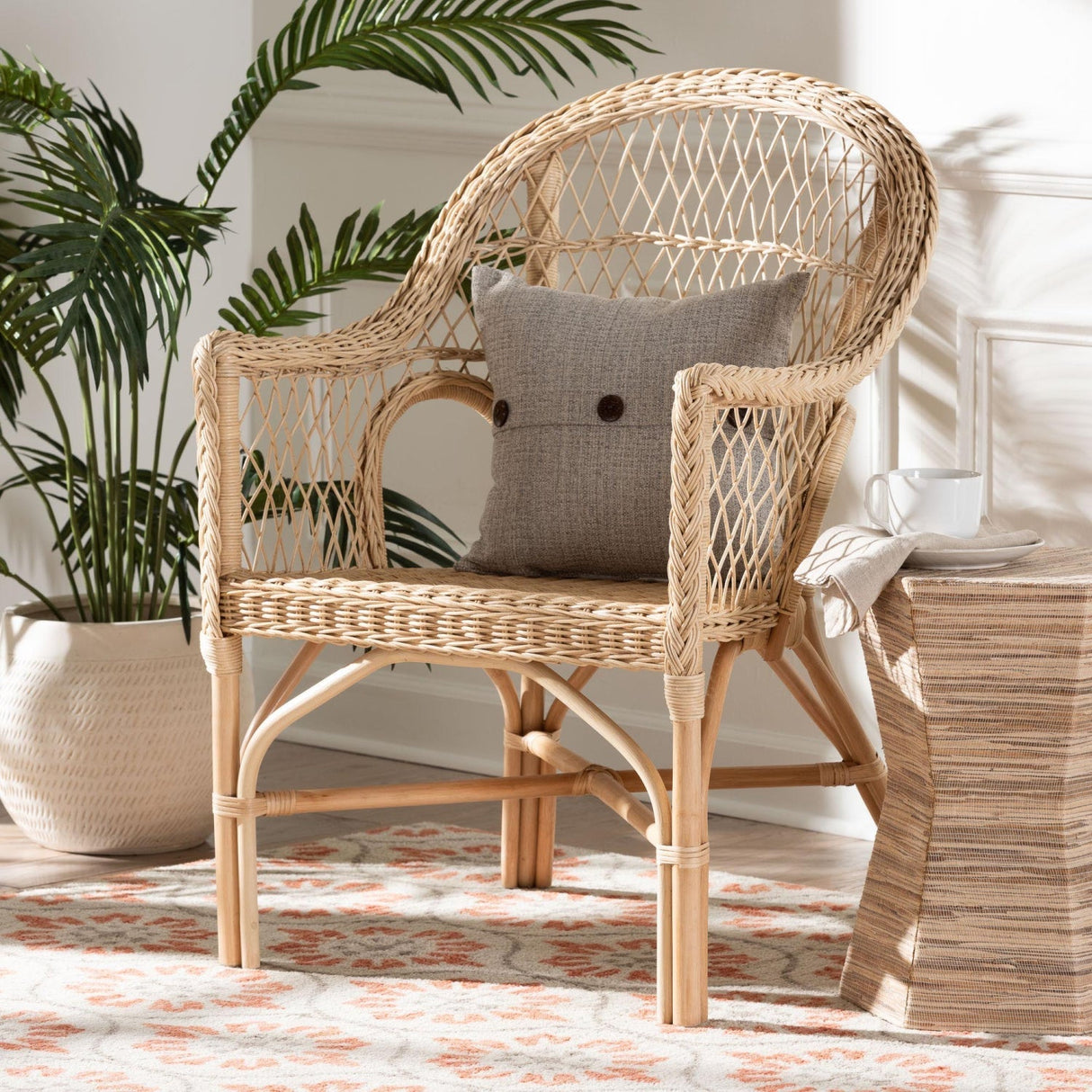 Modern European furniture - Natural Braided Rattan Lounge Chair - www.oroa.com