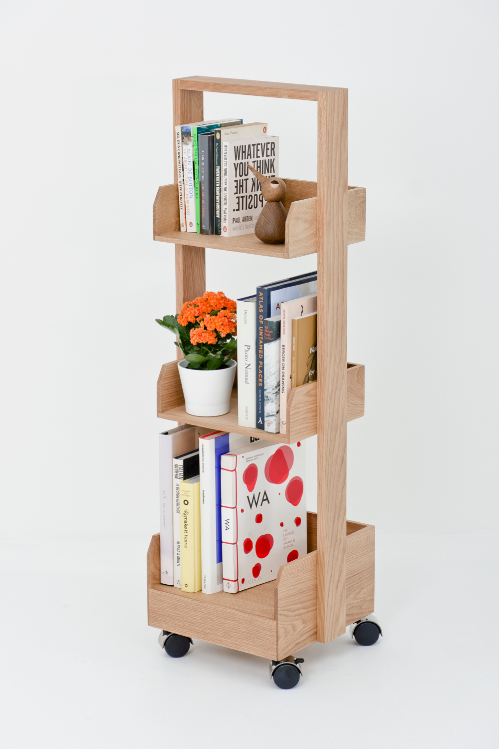Three-Shelf Wheeled Wood Mini Bookcase | Wireworks Bookie | Oroa.com