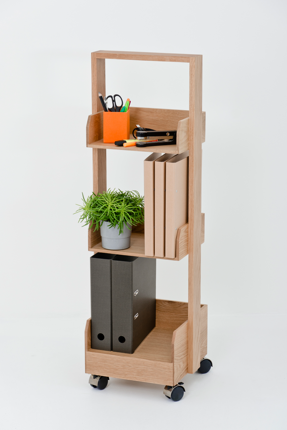 Three-Shelf Wheeled Wood Mini Bookcase | Oroa.com