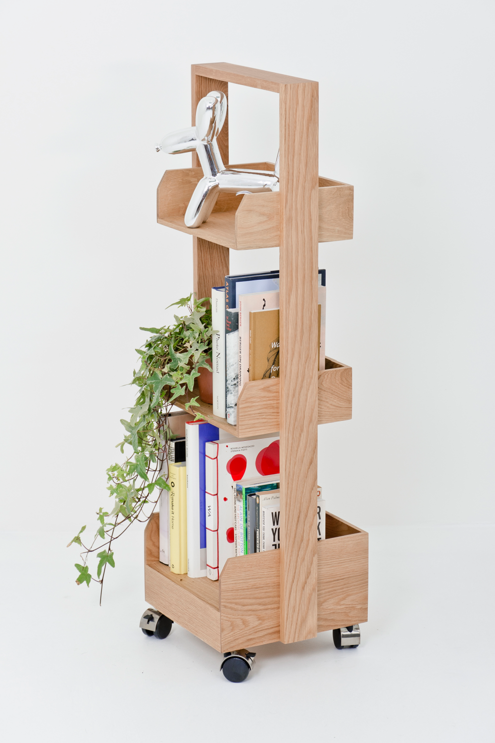 Three-Shelf Wheeled Wood Mini Bookcase | Oroa.com