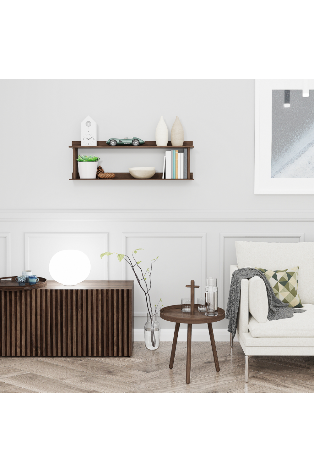 2 Level Wooden Wall Shelf | Wireworks Platform 2 | Oroa.com