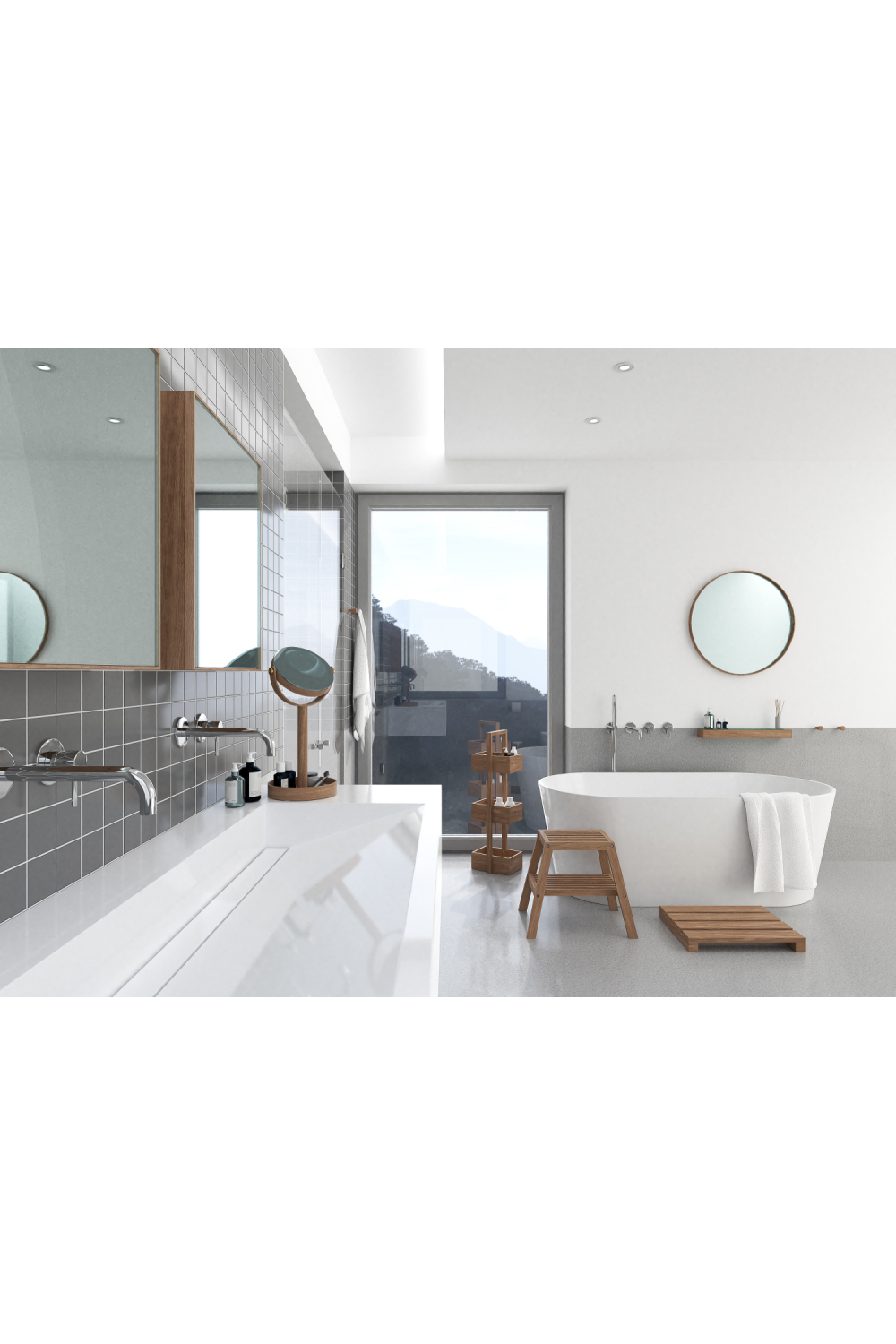 Oak Double Face Mirror with Storage Tray | Wireworks Close-up | Oroa.com