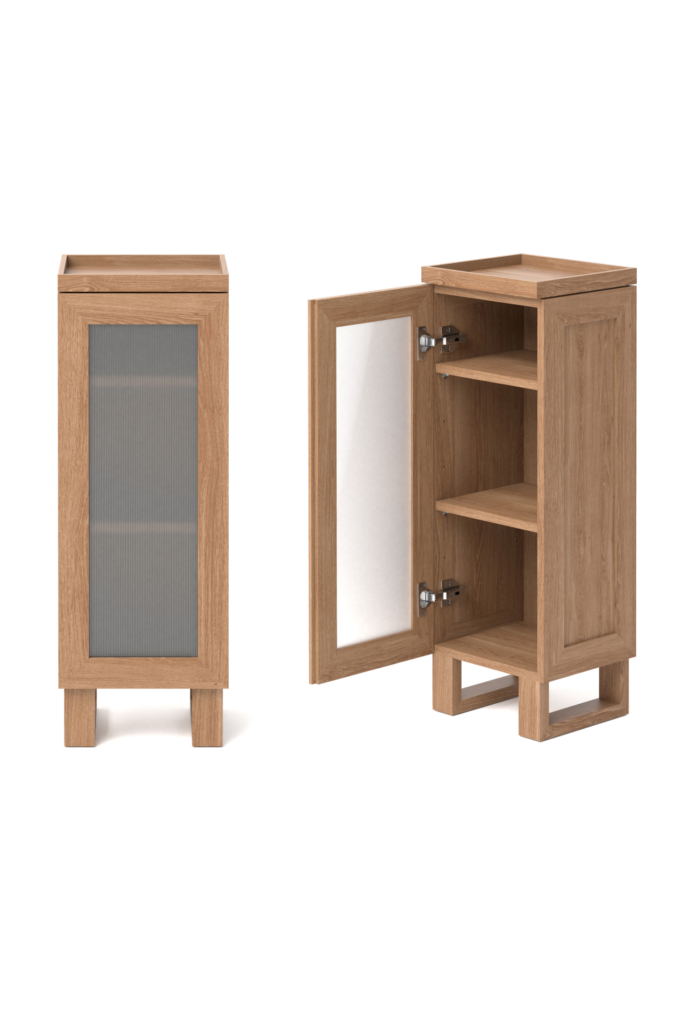 Oak Bathroom Cabinet with Ribbed Glass | Wireworks Tallboy Mezza | Oroa.com