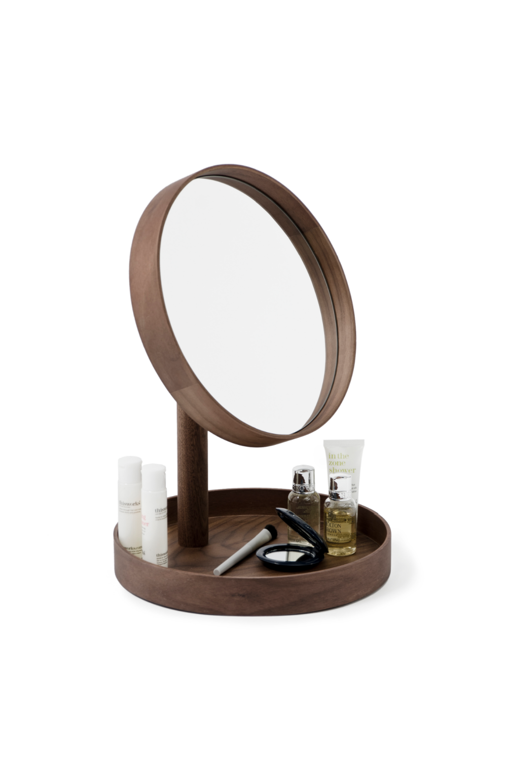 Walnut Magnifying Vanity Mirror with Storage Tray | Wireworks Look | Oroa.com
