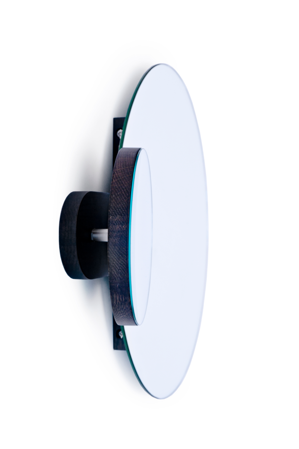 Oak Round Wall Mirror with Fixed Magnifier | Wireworks Eclipse | Oroa.com