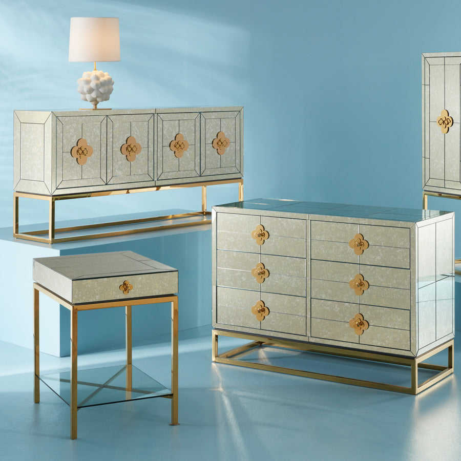 Antiqued Mirror 1-Drawer Side Table | Jonathan Adler Delphine | Oroa.com