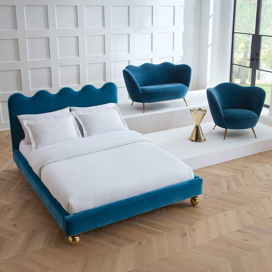 Blue Velvet Queen Bed | Jonathan Adler Ripple | Oroa.com
