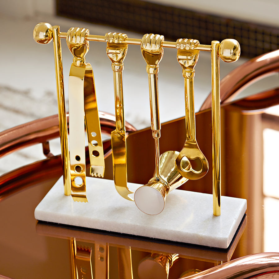 Brass Finish Barware Set – Barbell – rear view