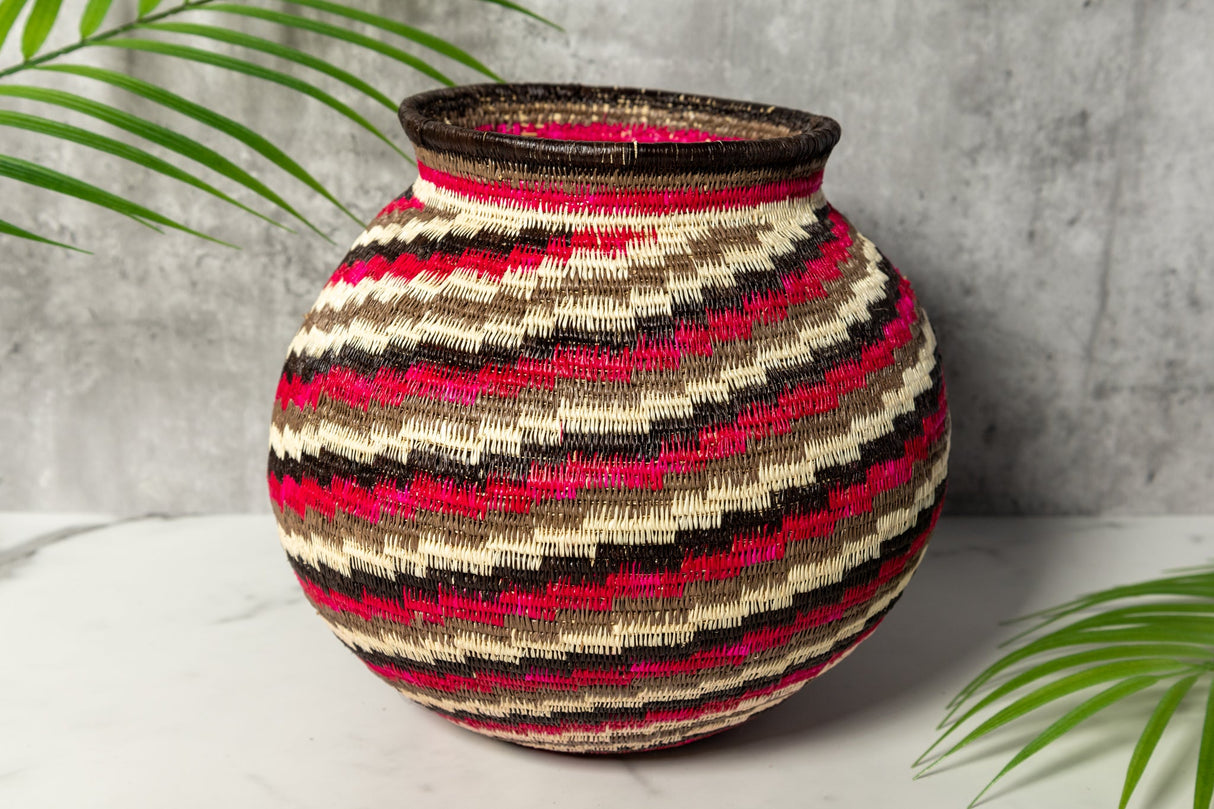 Red Black White Spiral Woven Basket