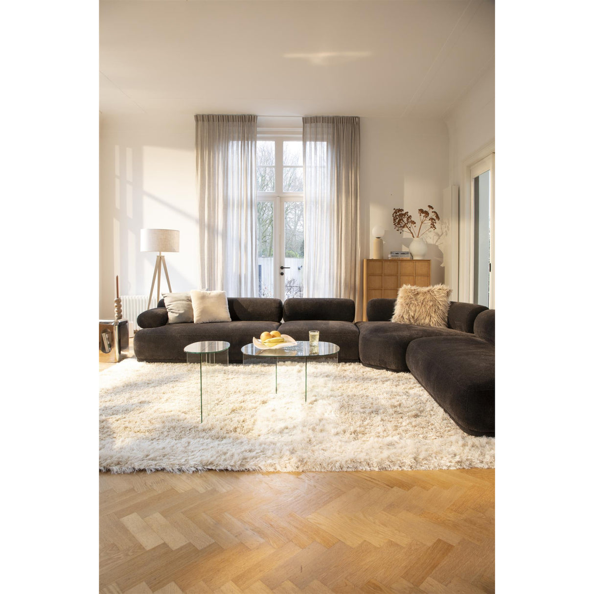 Modern furniture - Brown Ribbed Fabric Left Sofa - www.oroa.com | Oroa.com