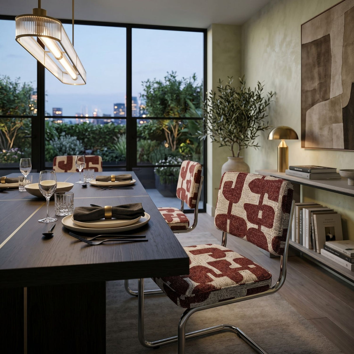 Patterned Fabric Cantilevered Dining Chairs (2) | Oroa.com