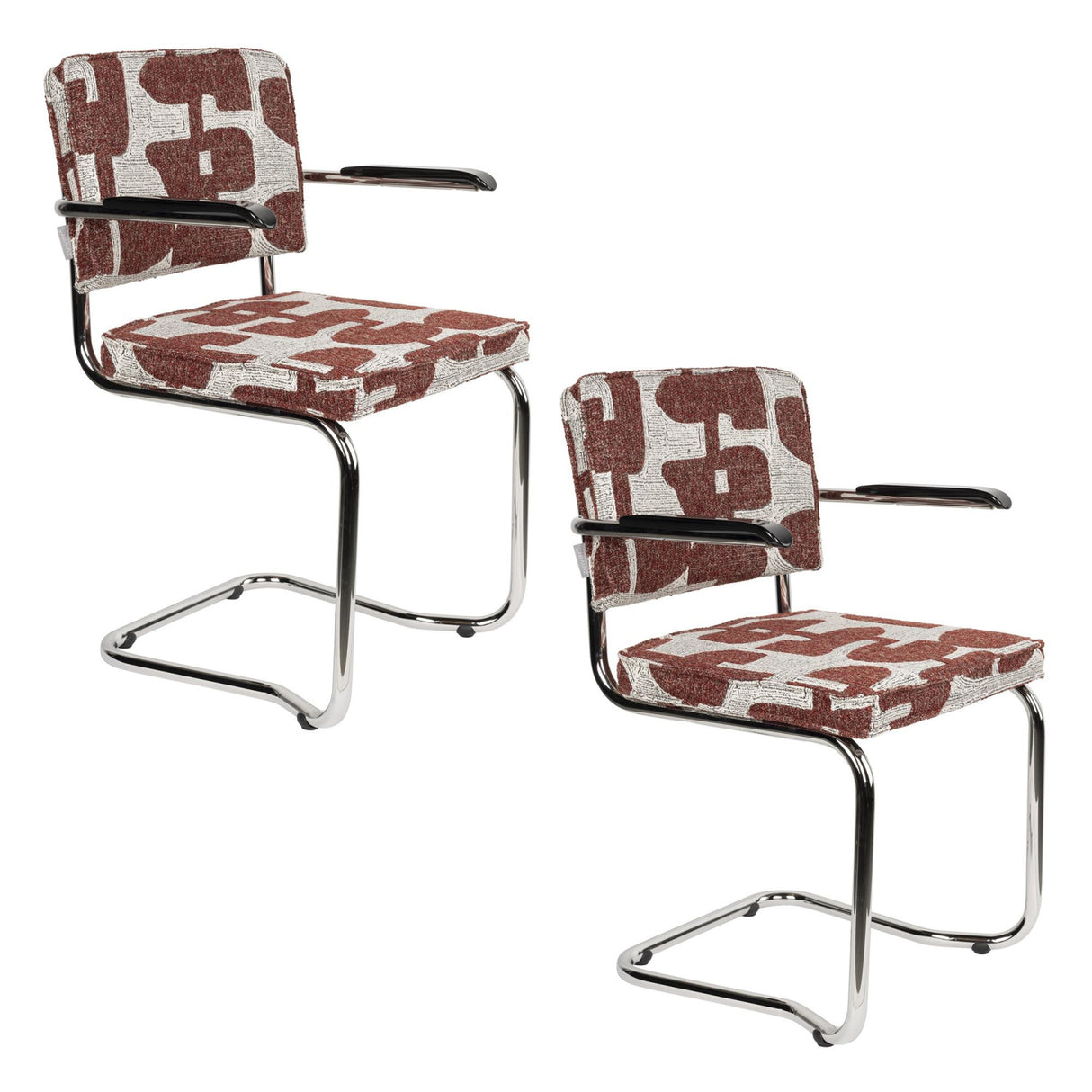 Patterned Fabric Cantilevered Dining Armchairs (2) | Oroa.com