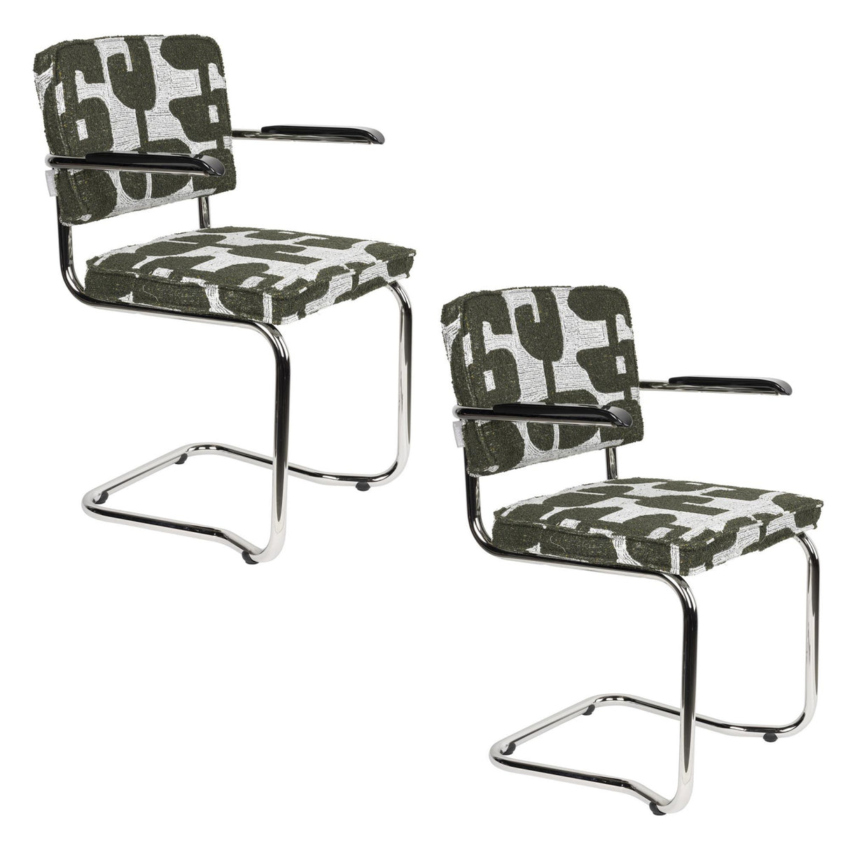 Patterned Fabric Cantilevered Dining Armchairs (2) | Oroa.com