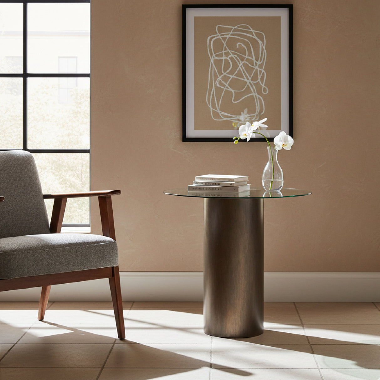 Cylindrical Antique Bronze End Table | OROA Modern Emi