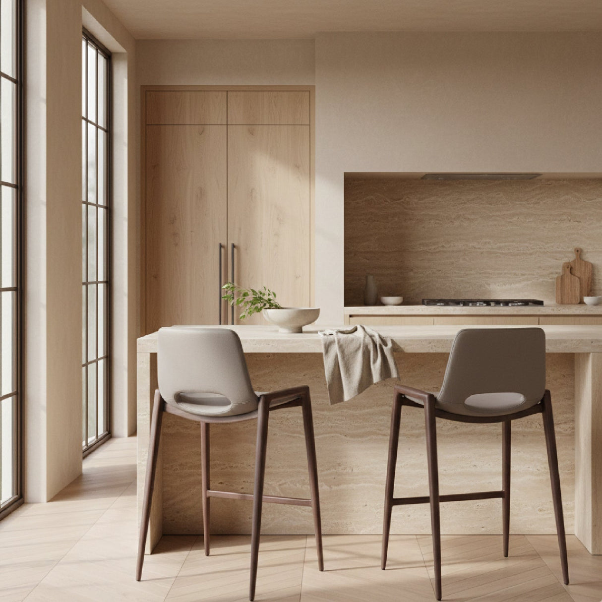 Leather Counter Stools (2) – Desi – angled view