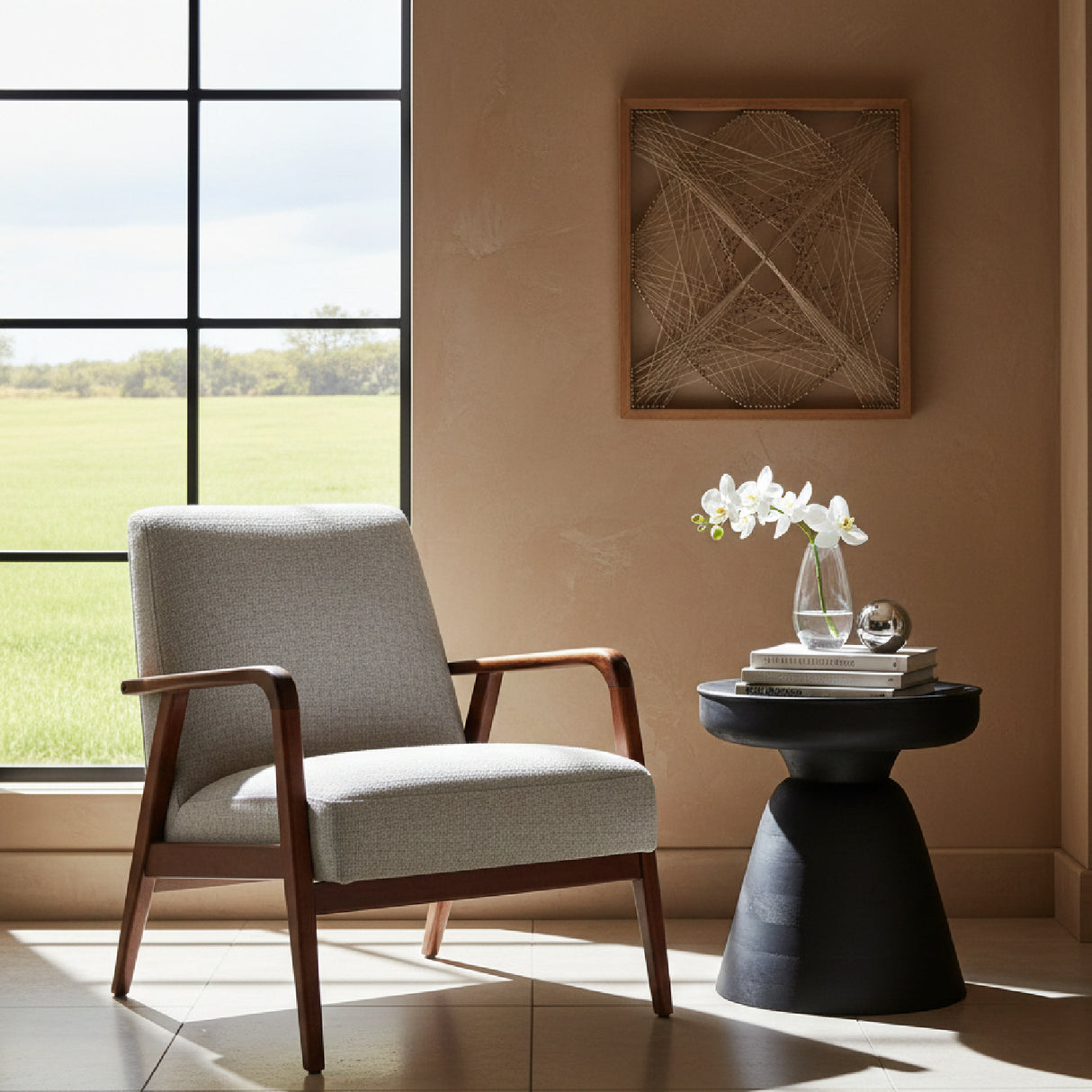 Black Mango Wood Side Table – Sage – angled view