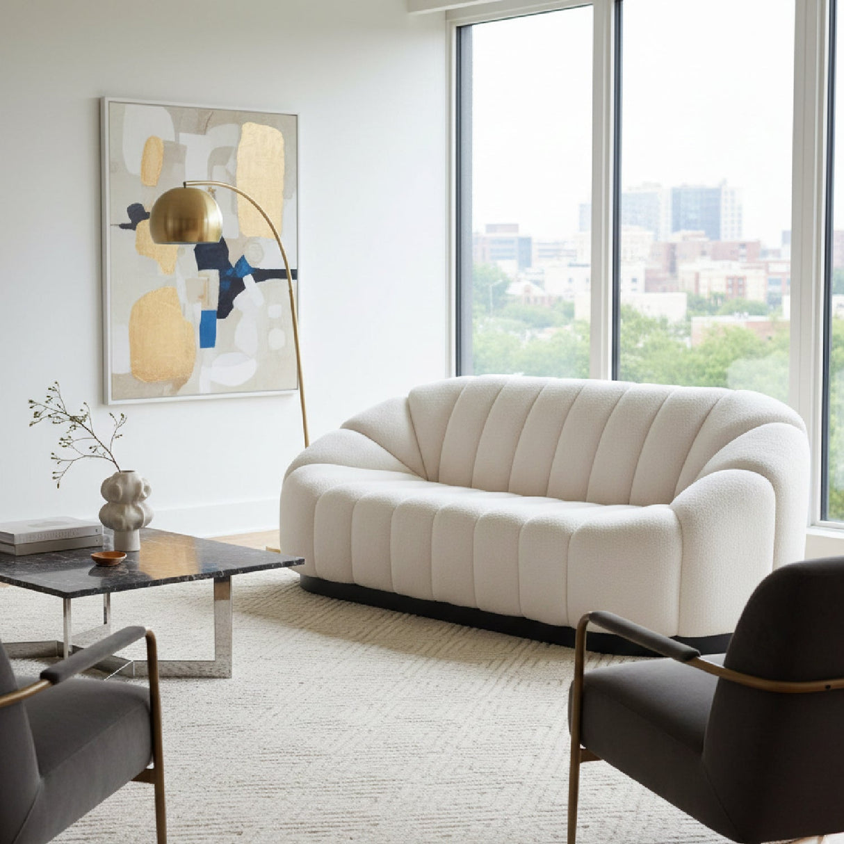 Shearling Channeled Sofa – Bhutan – angled view