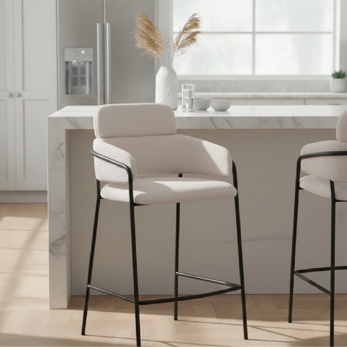 Shearling Style Counter Stools (2) – Marcel – angled view