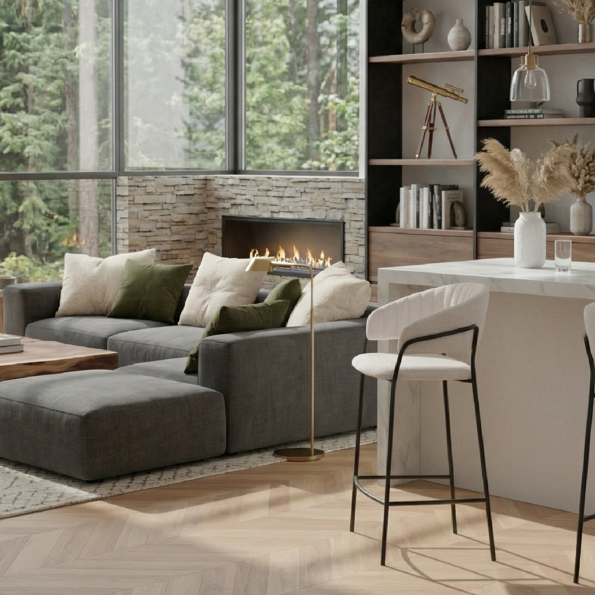 Curved-Back Counter Stools (2) – Josephine – angled view