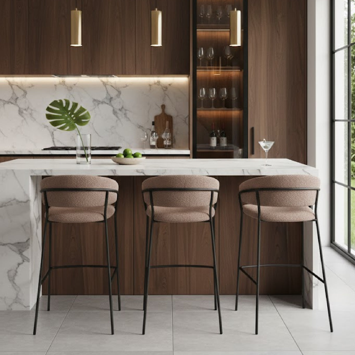 Brown Shearling Bar Stools (2) | Oroa.com