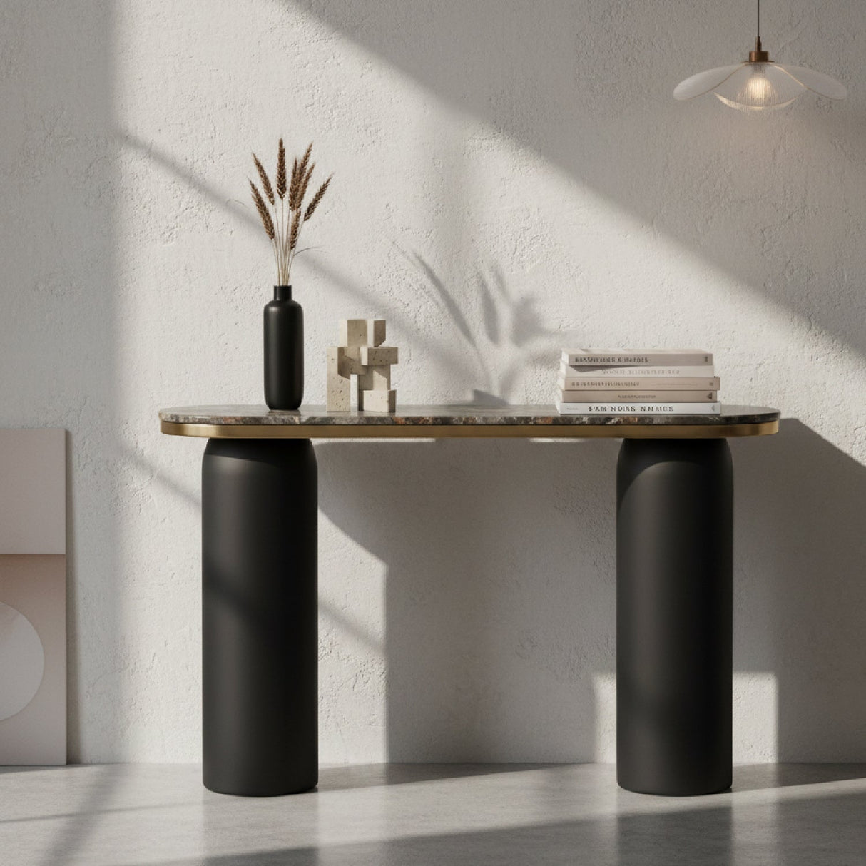 Black Marble Console Table – Luxor – angled view
