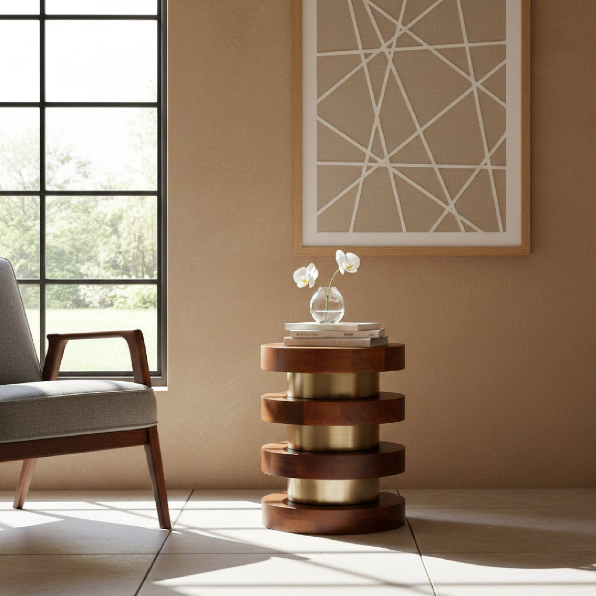 Acacia Wood Walnut Side Table – Marigot – angled view
