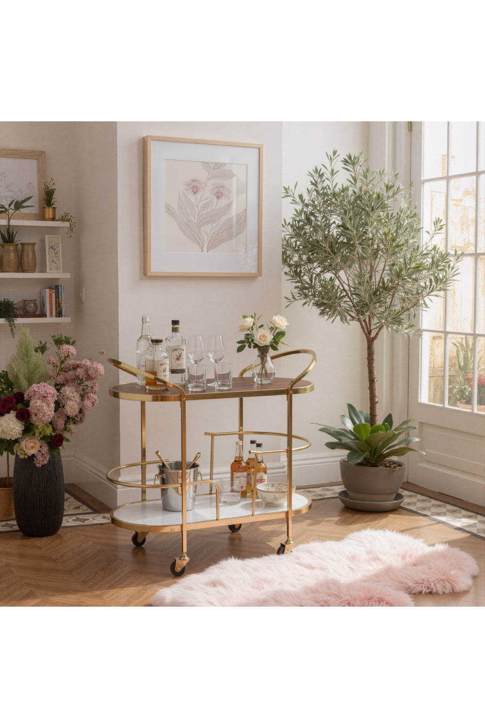 Gold Framed Oval Bar Cart | OROA Modern Antalya | Oroa.com