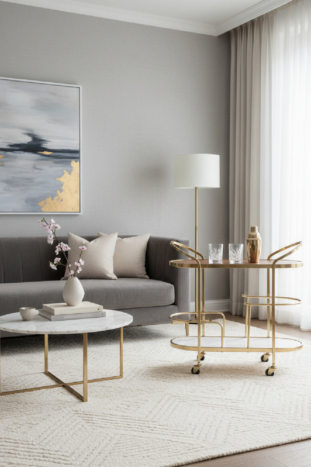 Gold Framed Oval Bar Cart | OROA Modern Antalya | Oroa.com