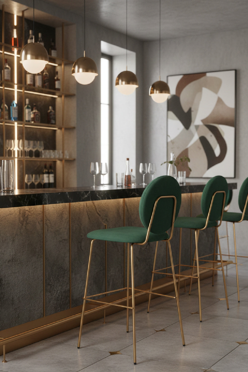 Green Velvet Bar Stools (2) | OROA Modern Odessa | Oroa.com