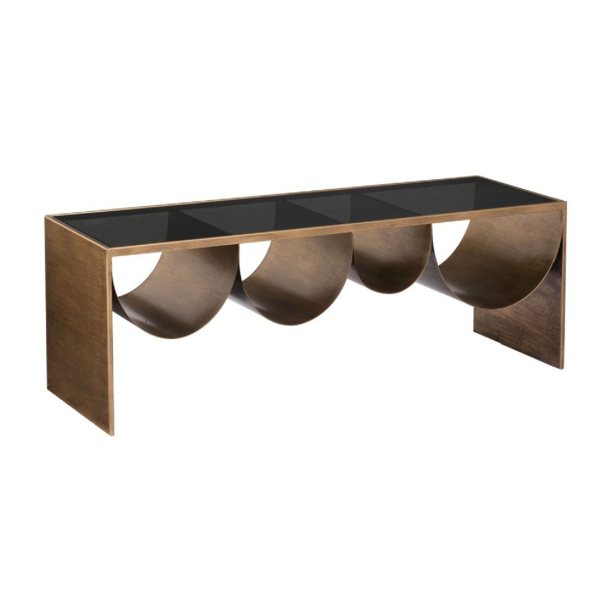 Brass-Framed Glass Coffee Table – Reed – side view