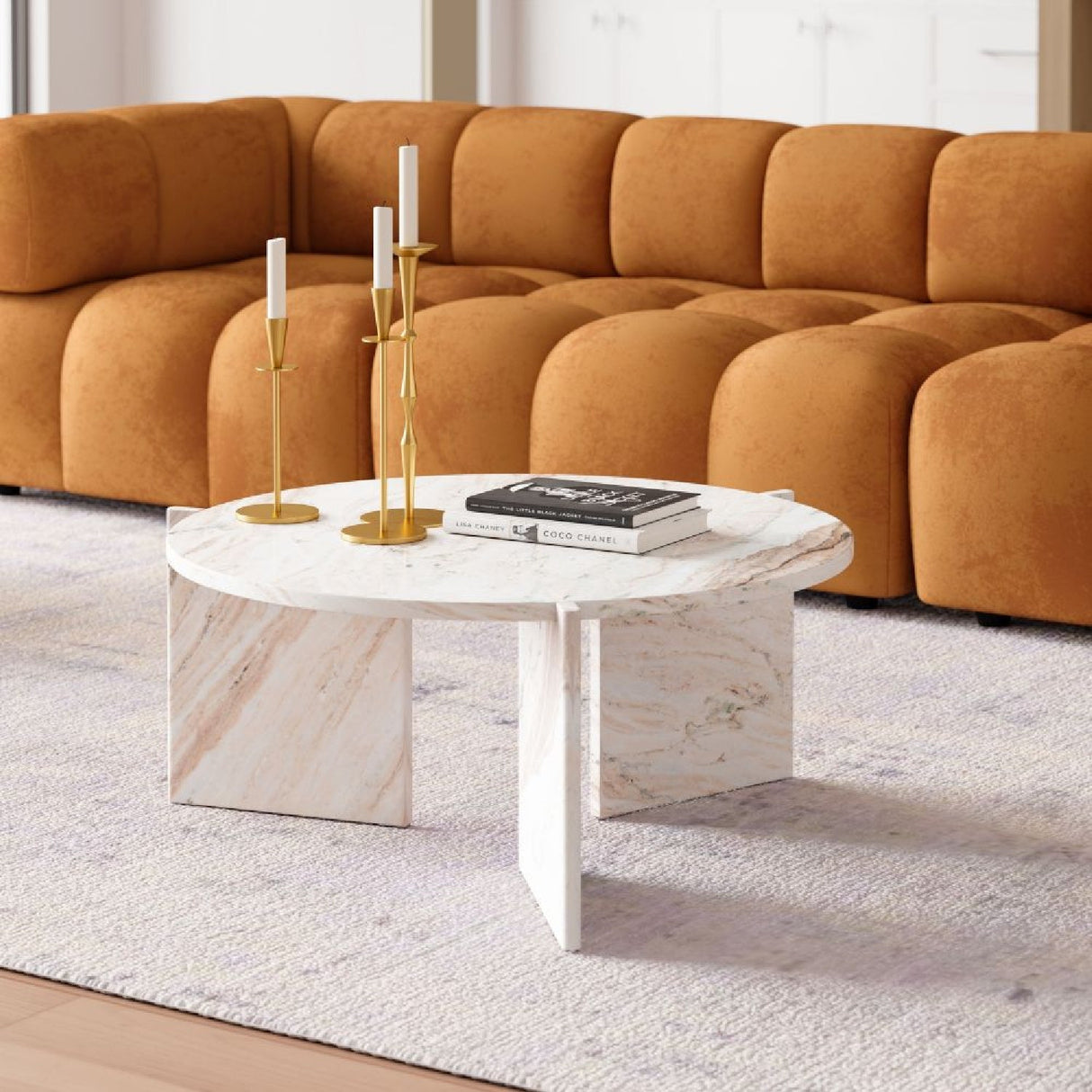 Round Marble Coffee Table – Lancaster – angled view