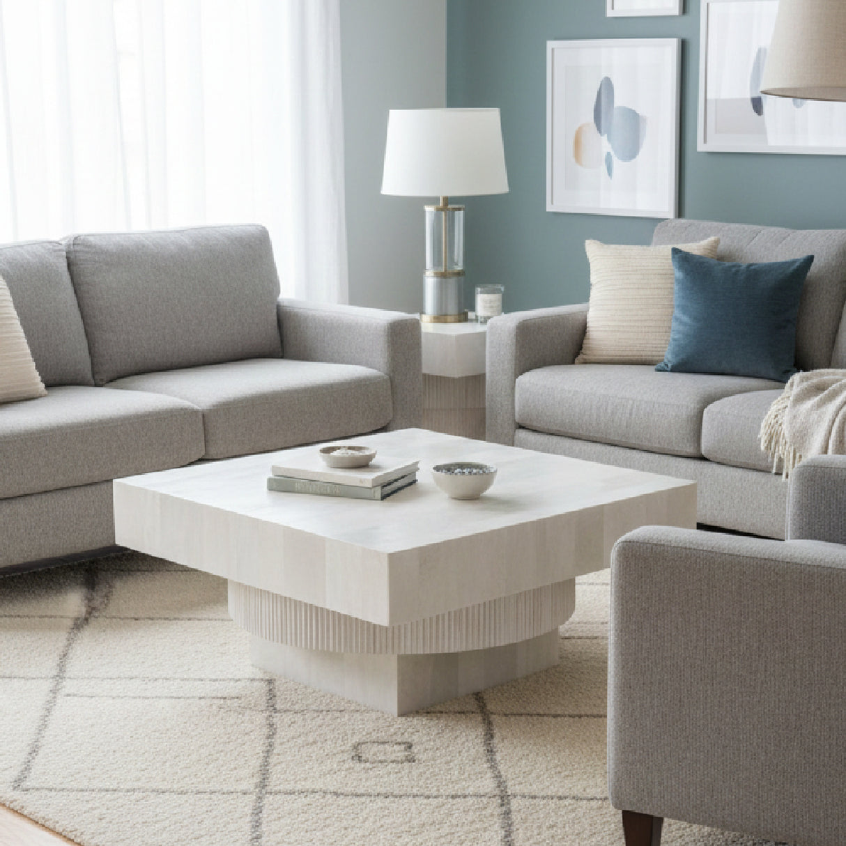 Whitewashed Mango Wood Coffee Table – Trani – angled view