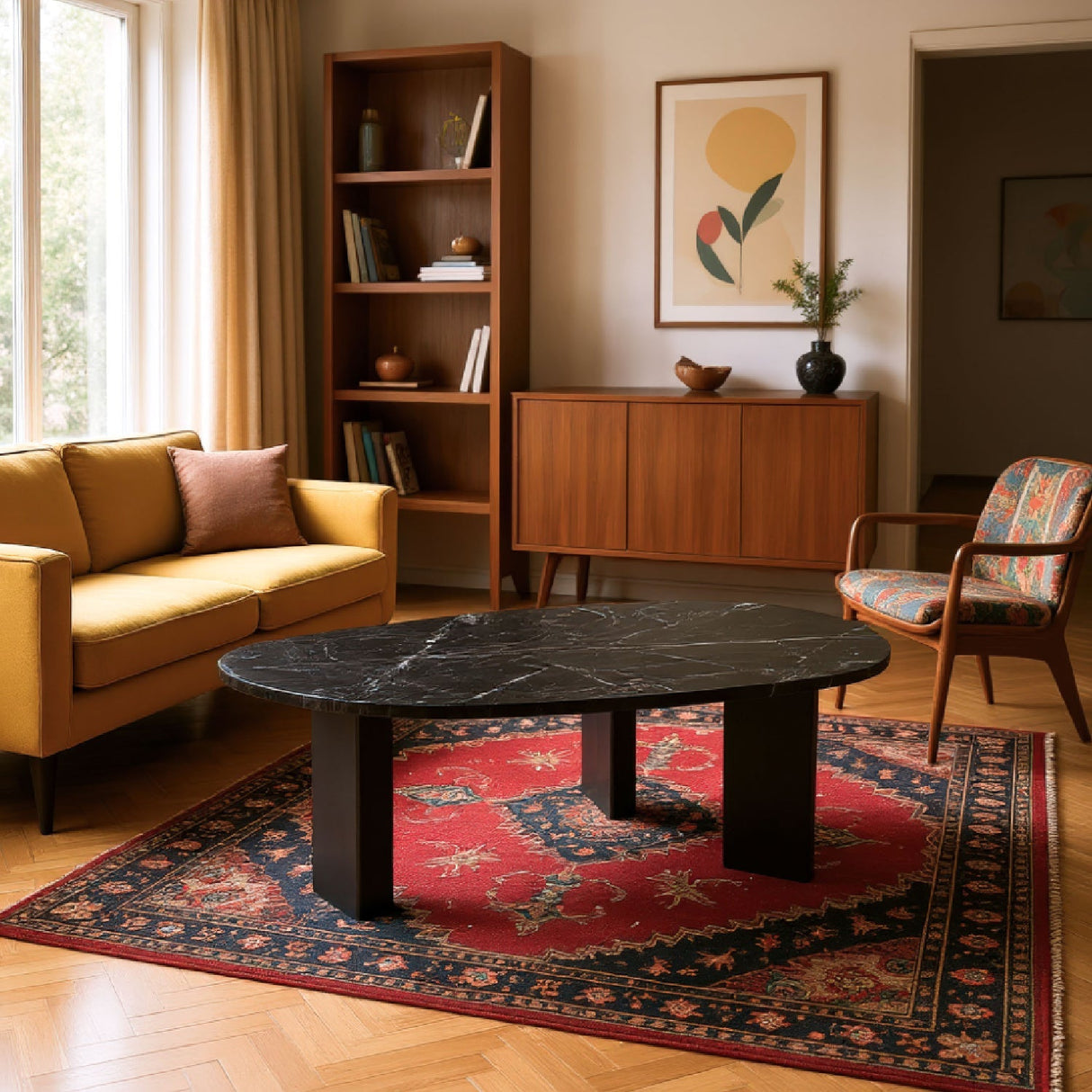 Organic-Shaped Marble Coffee Table – Aberdeen – angled view