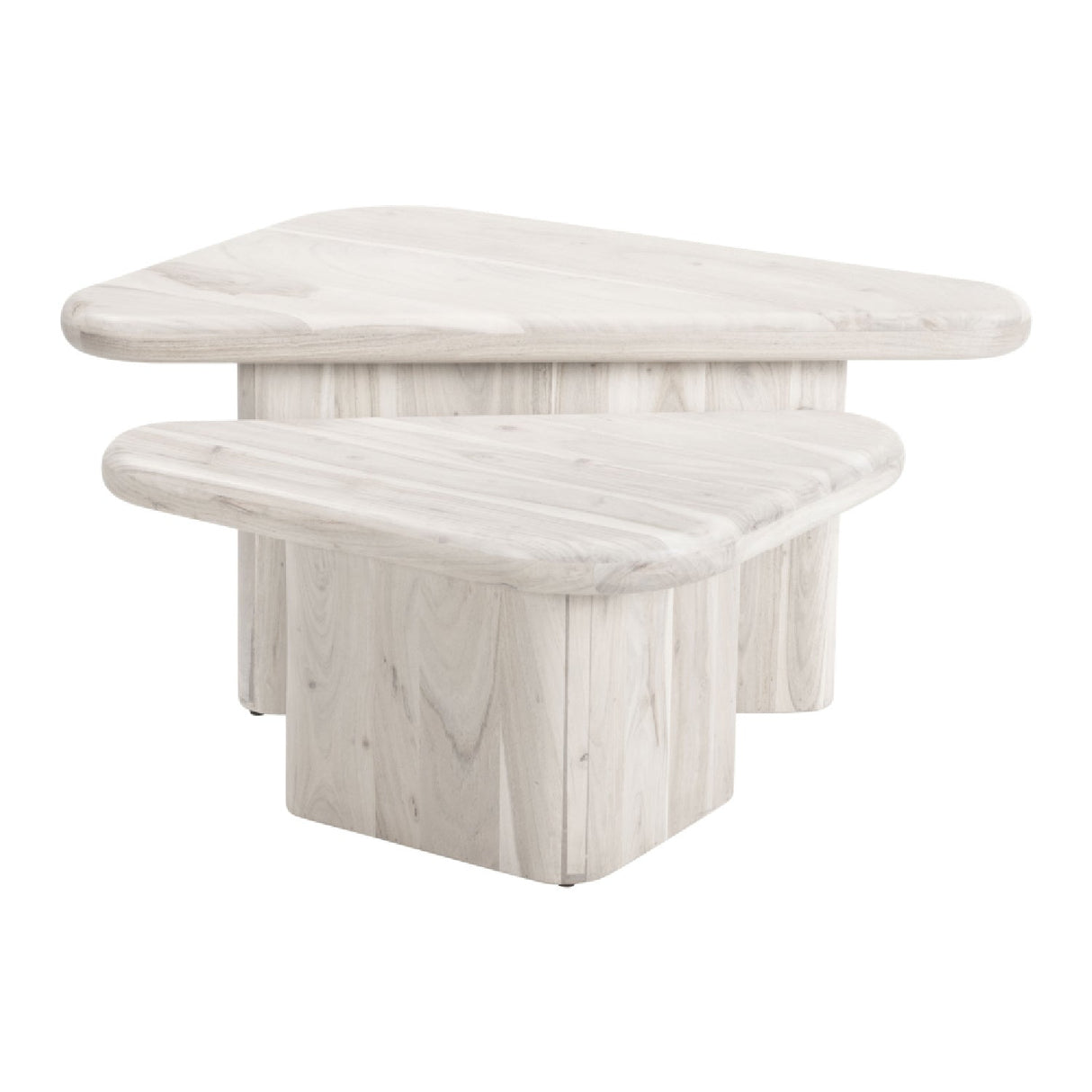 Whitewashed Acacia Coffee Table Set – Navidic – front view