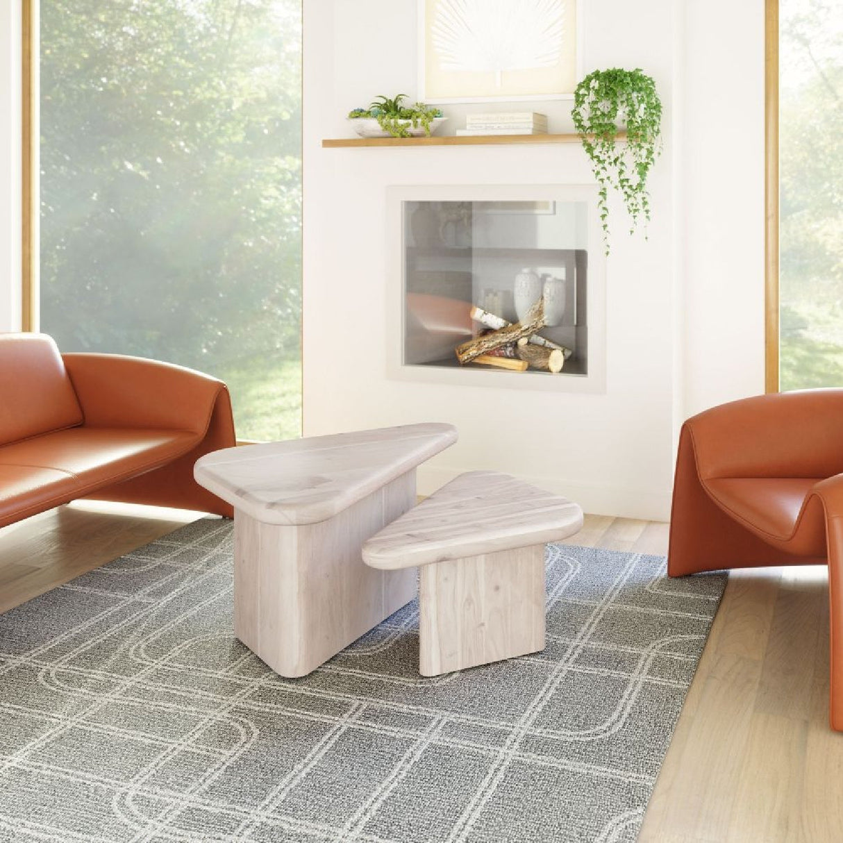 Whitewashed Acacia Coffee Table Set – Navidic – angled view