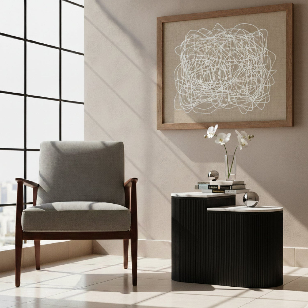 White Marble Side Table Set – Ormara – angled view