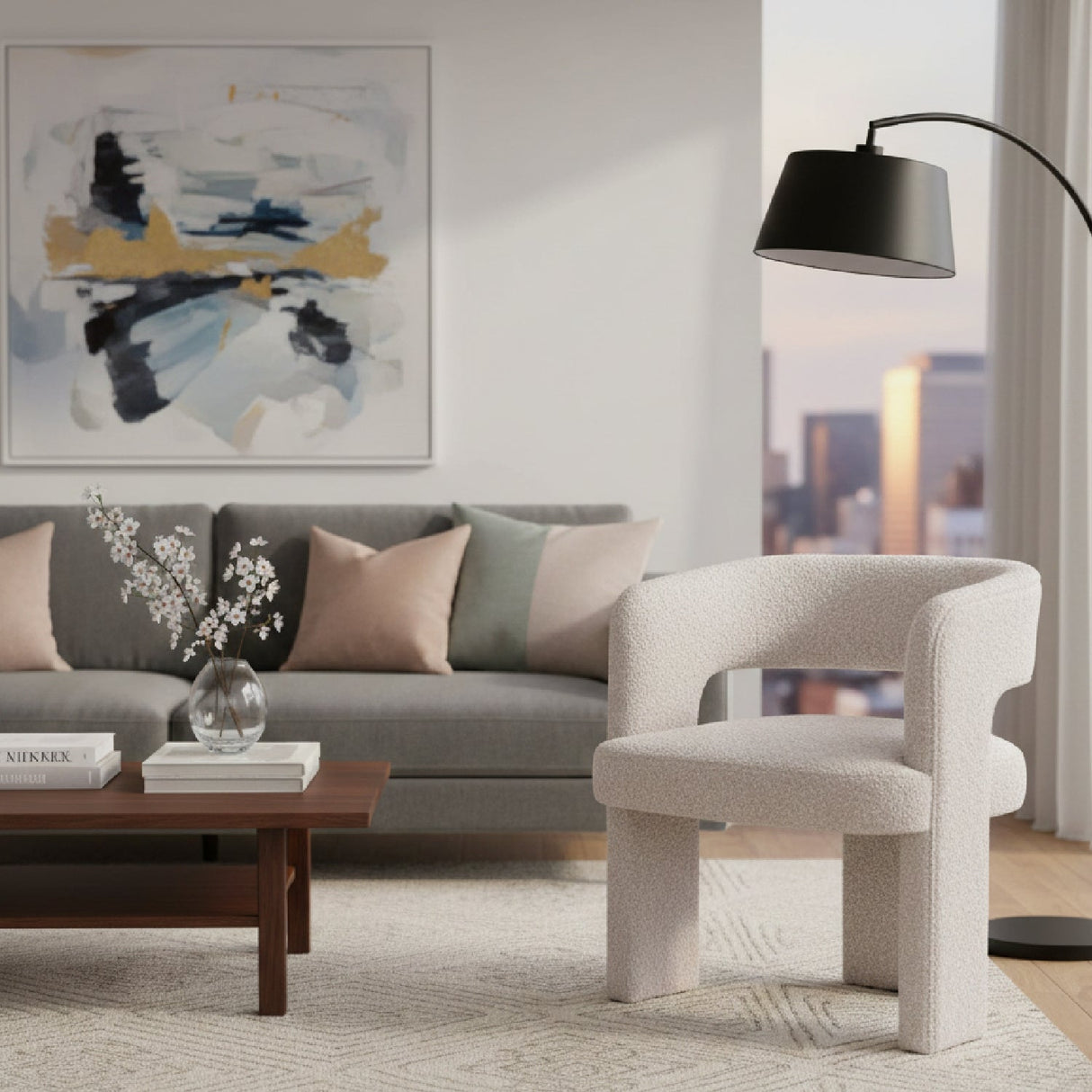 Beige Shearling Accent Chair – Java – angled view