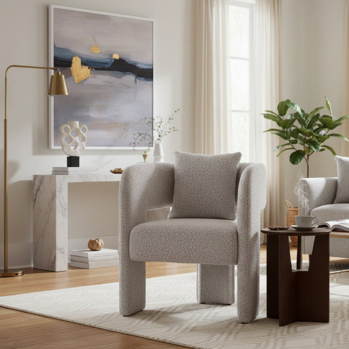 Gray Curved Dining Chair – Melilla – angled view