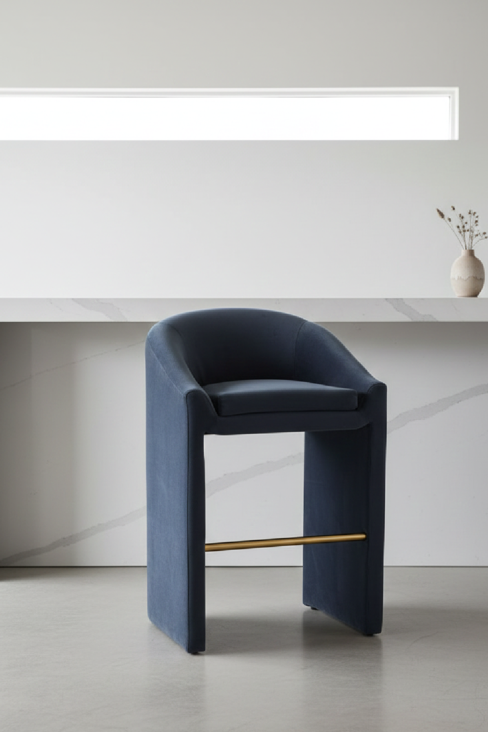 Dark Gray Velvet Bar Stool – Emas – angled view