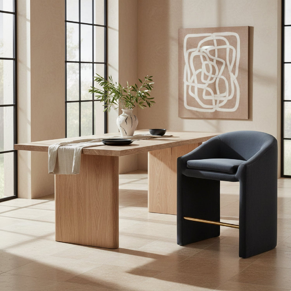 Dark Gray Velvet Counter Stool – Emas – angled view