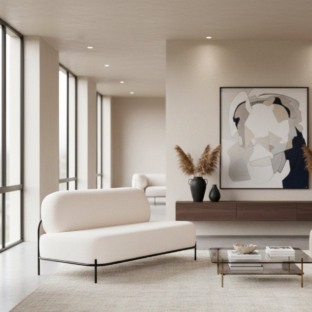 White Teddy Fabric Sofa – Arendal – angled view